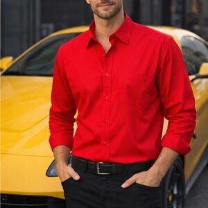 GIORGIO FERRARO RED BUTTON DOWN SHIRT SIZE 18 1/2 34/35 Made in Italy